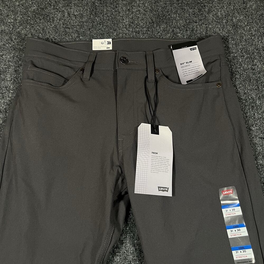 NEW LEVIS Men's Sz 31 X 30 Gray 511 Slim Tech Pants UPF 50 Quick Dry